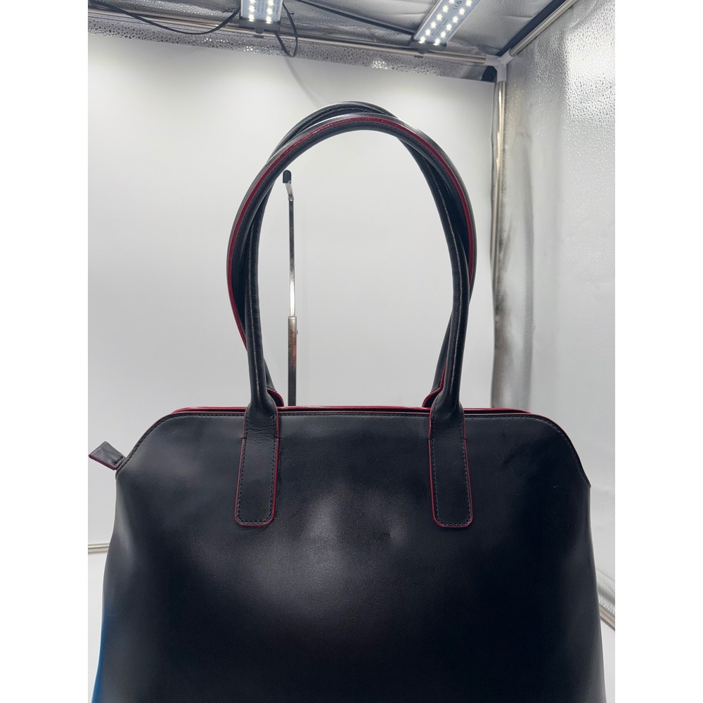 Lodis Black Leather Tote Bag Red Trim Laptop Work Shoulder Bag Structured - Picture 6 of 12